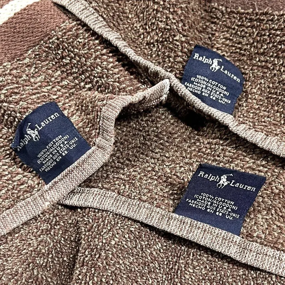 VTG Ralph Lauren Auckland North Island Fair Isle Brown Bath Towel Hand Set Of 3
